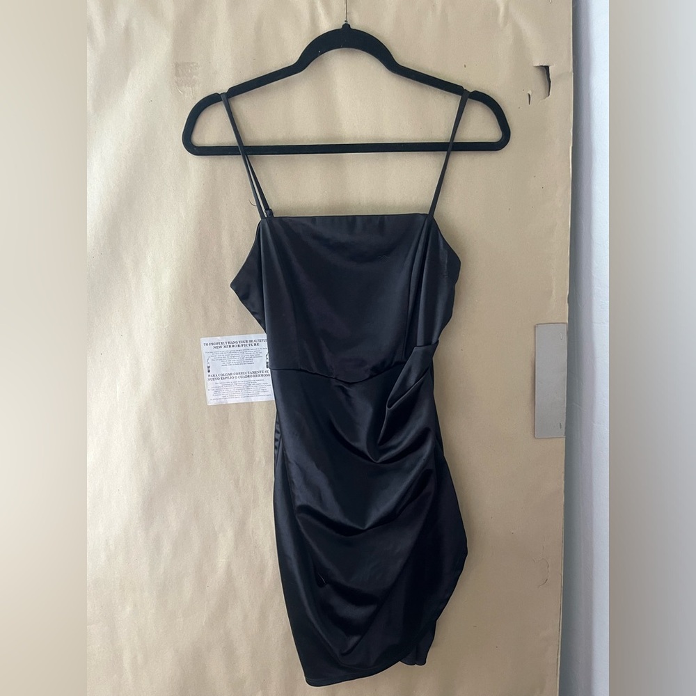Satin Spaghetti-Strap Little Black Dress